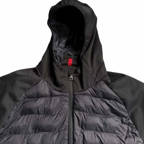 Polo Ralph Lauren Men’s Black Hooded Hybrid Puffer Jacket Full Zip Size Large - Picture 6 of 15